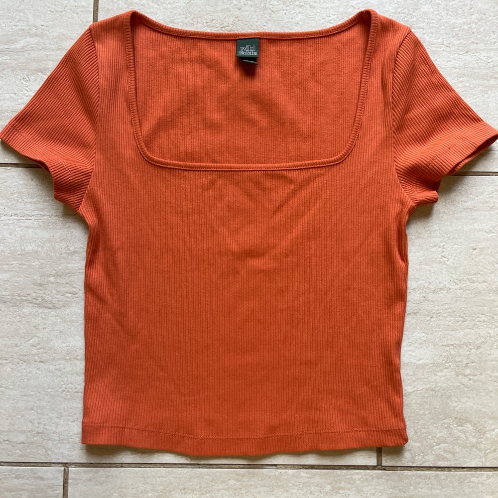 Wild Fable Orange Ribbed Square Neck Crop Top Short Sleeve S baby tee 90s y2k